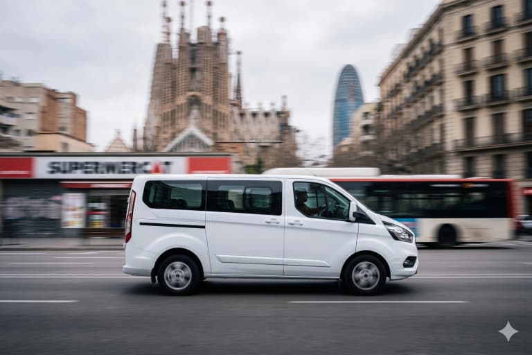 Vehículo de alquiler saliendo de Barcelona hacia Cornellà de Llobregat